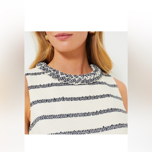 Tuckernuck Jackie Tweed Shift Dress M NWT Navy Stripe Bouclé Classic Sleeveless - Picture 4 of 15